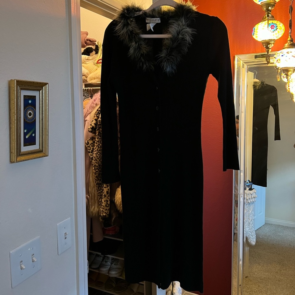 Vintage feather trim longline black cardigan